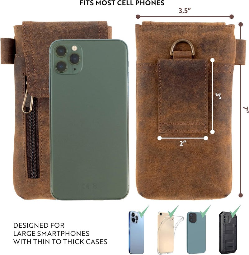 Moonster Leather Phone Holster – Genuine Full-Grain Buffalo Leather Cell Phone Holsters Holster for Large Smartphones Belt Holder - 7”H x 3.5" W - Image 2